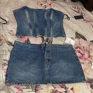Forever 21 Blue Denim Mini Skirt Set